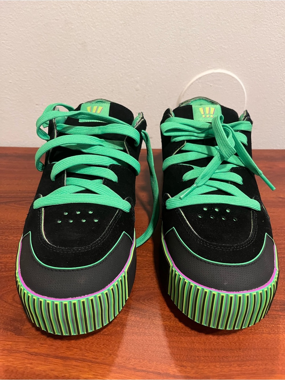 MSCHF Black skateboard Sneakers with Bright Green Laces and Accents